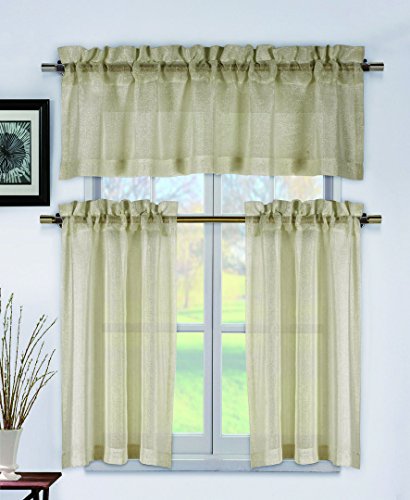 Park Avenue Collection Metallico Faux Linen Kitchen Curtain Set /Taupe