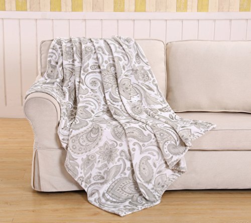 Traditional Elegance Queen Size Microplush Blanket (86 inch  x 86 inch ) -Beie Paisley