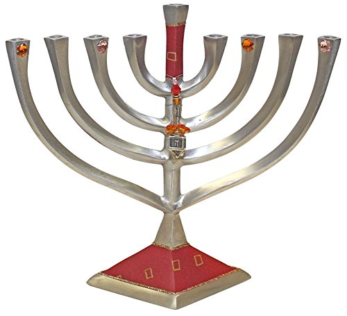 Lamp Lighters Ultimate Judaica Menorah Metal Diamond Design - Red Â - 10 inch W X 9.5 inch H