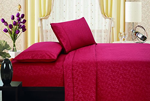 Ben&Jonah Designer Plush Queen Flower Embossed Sheet Set -Burgundy