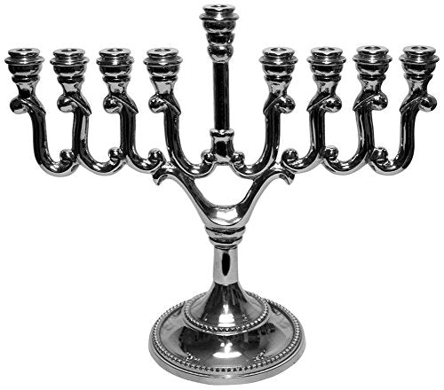 Lamp Lighters Ultimate Judaica Metal Aluminium Menorah with Nickel Plated Finish - 10 inch H
