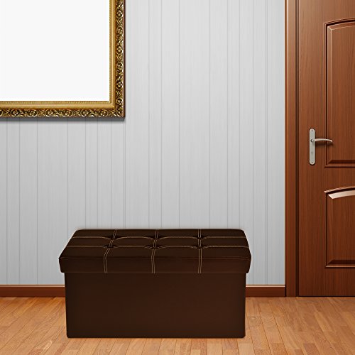 Ben&Jonah Collection Collapsible Tufted Storage Ottoman - Brown Faux Leather 30x15x15