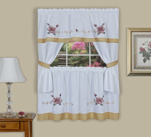 Ben&Jonah Collection Rose Embellished Cottage Window Curtain Set 58x24