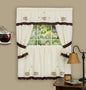 Park Avenue Collection Cuppa Joe Embellished Cottage Set - 58x24 Tailored Tier Pair/58x36 Tailored Topper with attached swaggers and tiebacks. - Brown
