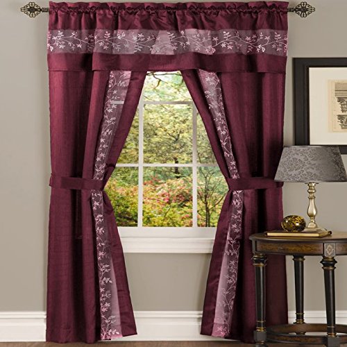 Ben&Jonah Collection Fairfield 5 Piece Window Curtain Set - 55x84 - Burgundy
