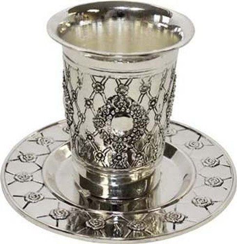 Silver Plated Kiddush Cup With Plate 3 1/2 inch  H