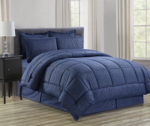 Ben&Jonah Queen Size 8Â Piece Vine Down Alternative Bed N BagÂ  (86 inch  x 86 inch ) - Navy