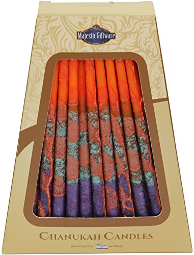 Lamp Lighters Ultimate Judaica Safed Chanukah Candles - 45 Pack - Orange/Purple - 6 inch 