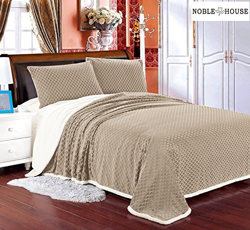 Luxurious Home Ultra Soft Reversible Queen Blanket with Sherpa Lining - Beige