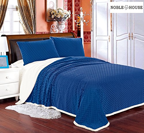 Cozy Home Ultra Soft Reversible Queen Blanket with Sherpa Lining - Navy