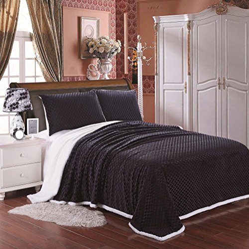 Cozy Home Ultra Soft Reversible Queen Blanket with Sherpa Lining - Black