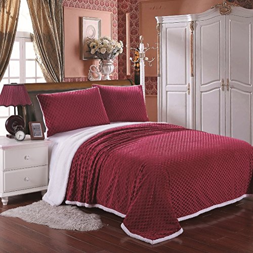 Luxurious Home Ultra Soft Reversible Queen Blanket with Sherpa Lining - Scarlet