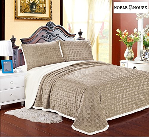 Luxurious Home Ultra Soft Reversible Queen Blanket with Sherpa Lining - Beige