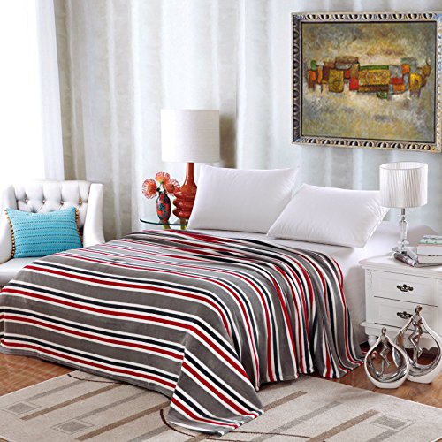 Ben&Jonah Designer Plush King LaurenÂ Micro Fleece Jacquard Blanket -Grey Stripe
