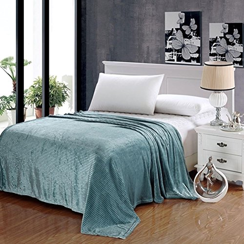 Ben&Jonah Designer Plush King Pinestripe Warm Blanket -Aqua
