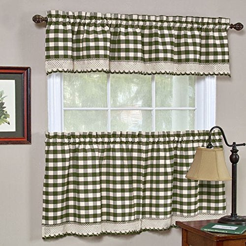 Ben&Jonah Collection Buffalo Check Window Curtain Tier Pair - 58x24 - Sage