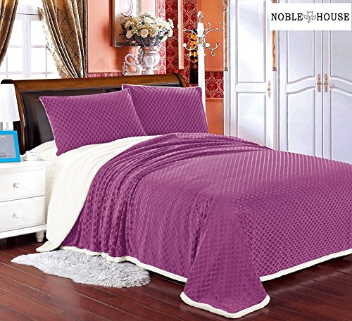 Luxurious Home Ultra Soft Reversible Queen Blanket with Sherpa Lining - Mauve