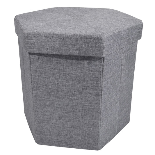 Traditional Elegance Collapsible Hexagon Storage Ottoman - Grey Linen 15x15x15