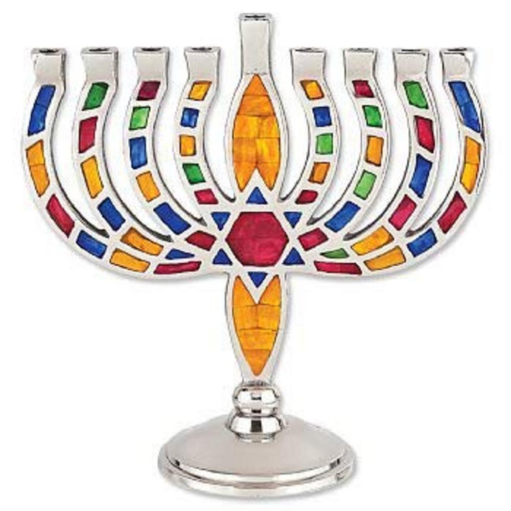 Ben&Jonah Multicolored Jewel Mosaic Aluminum Menorah - Star of David-Magen David- 8.5" L x 9" H…