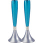 Ben and Jonah Sabbath/Shabbos Metal Candlesticks -Anodized Aluminum - Turquoise/Silver- 6.5" x 2.3"