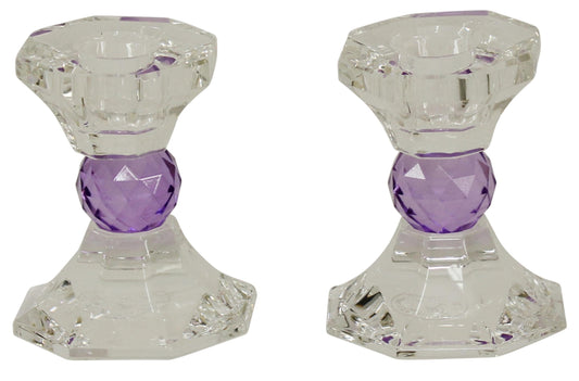 Ben and Jonah Sabbath/Shabbos Crystal Candlesticks - Purple - 3.25" H 2.75" L