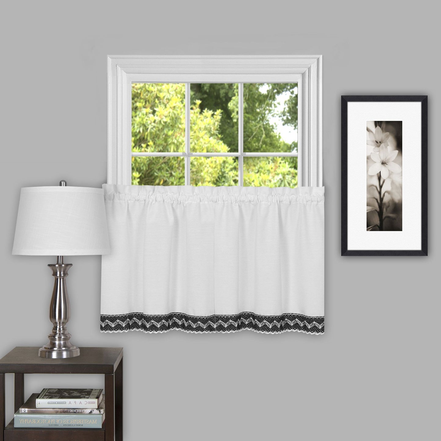Traditional Elegance Provincial 58x24 Window Curtain Tier Pair  - Black