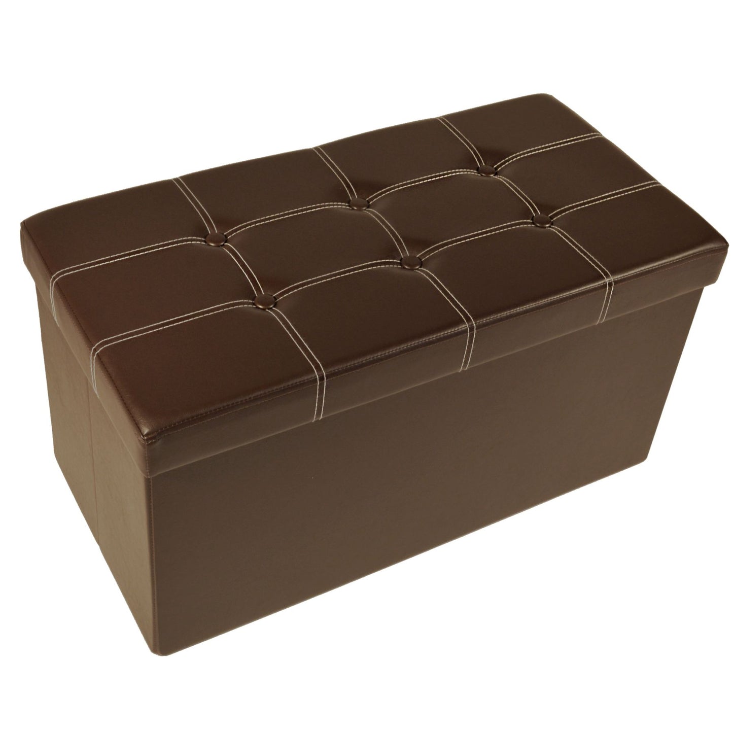 Traditional Elegance Collapsible Tufted Storage Ottoman - Brown Faux Leather 30x15x15