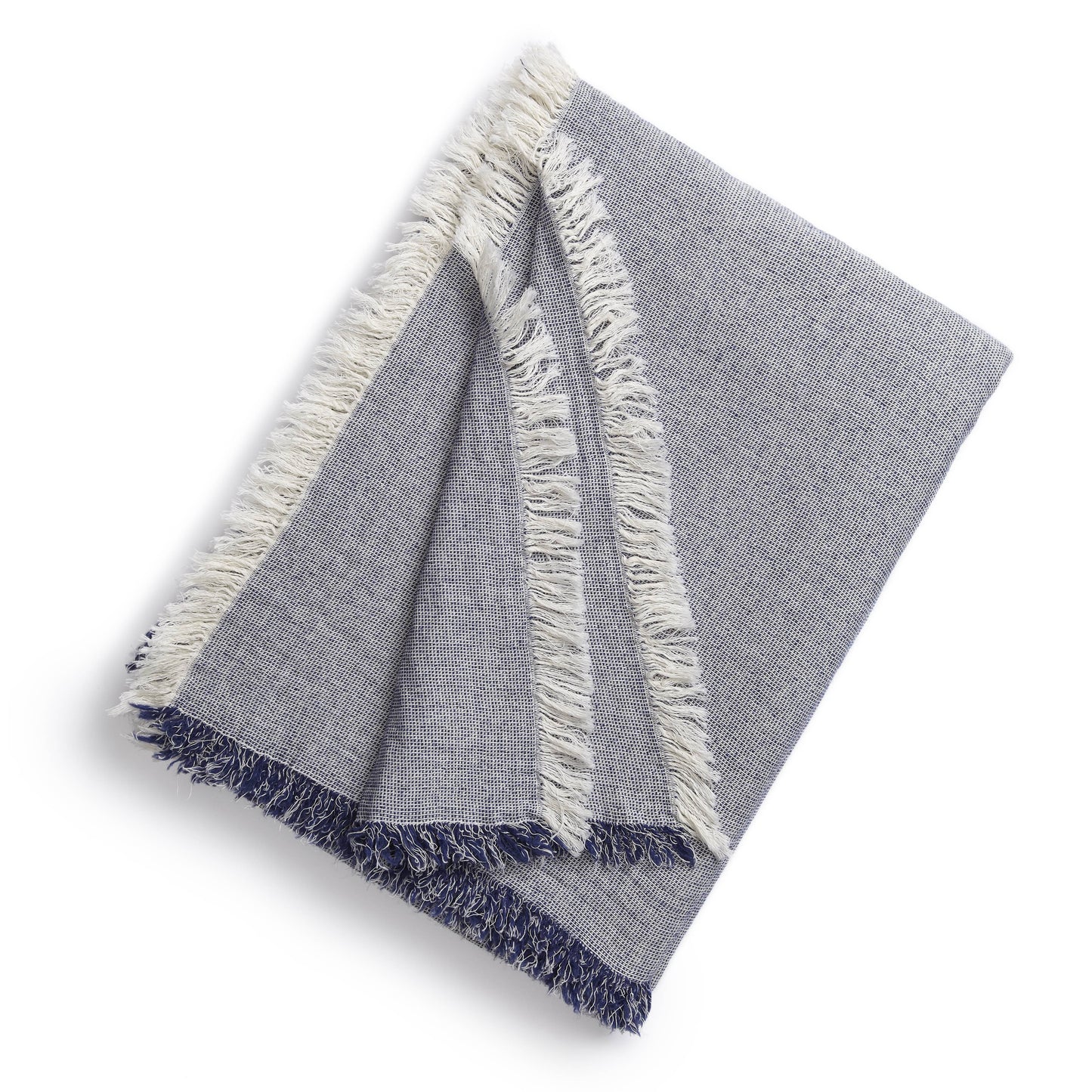 Prime Linens Collection Ruffled Indigo/White Throw Blanket (50" x 70")