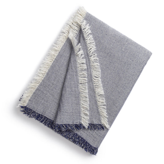 Prime Linens Collection Ruffled Indigo/White Throw Blanket (50" x 70")