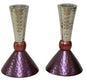 Ben and Jonah Sabbath/Shabbos Candlesticks-Hammered Nickel Plated Pink Purple- 4.75"H.