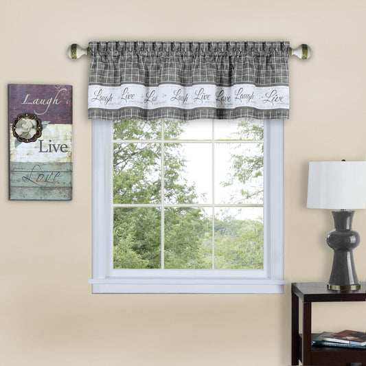 Traditional Elegance Live, Love, Laugh Window Curtain Valance - 58x14 - Grey