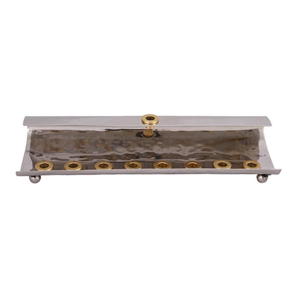 Ben&Jonah Chanukah Menrorah - Wave - Hammer Work - Brass - 11" x 4.5" x 2"