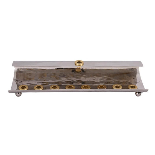 Ben&Jonah Chanukah Menrorah - Wave - Hammer Work - Brass - 11" x 4.5" x 2"