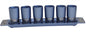 Ben and Jonah Liquor Shot Cups Set- 6 Cups with Tray- Blue with Silver Metal Decorative Cutouts