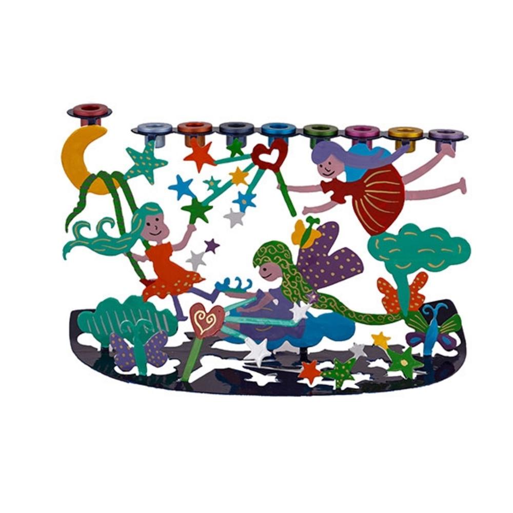 Ben&Jonah Children's Chanukah Menorah - Laser Cut - Hand Painted - Fairies  - 9" x 4" x 4.75"