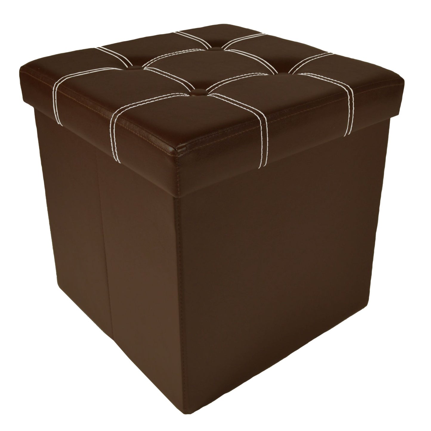 Traditional Elegance Collapsible Tufted Storage Ottoman - Brown Faux Leather 15x15x15