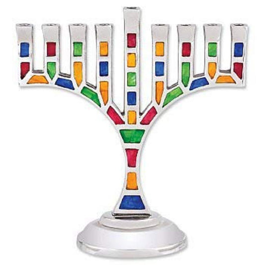 Ben&Jonah Multicolored Jeweled Mosaic Aluminum Menorah with Star of David-Magen David-8.5" L x 9" H…