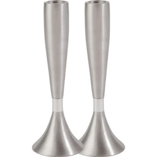 Ben and Jonah Sabbath/Shabbos Metal Candlesticks -Anodized Aluminum - Silver - 6.5" x 2.3"