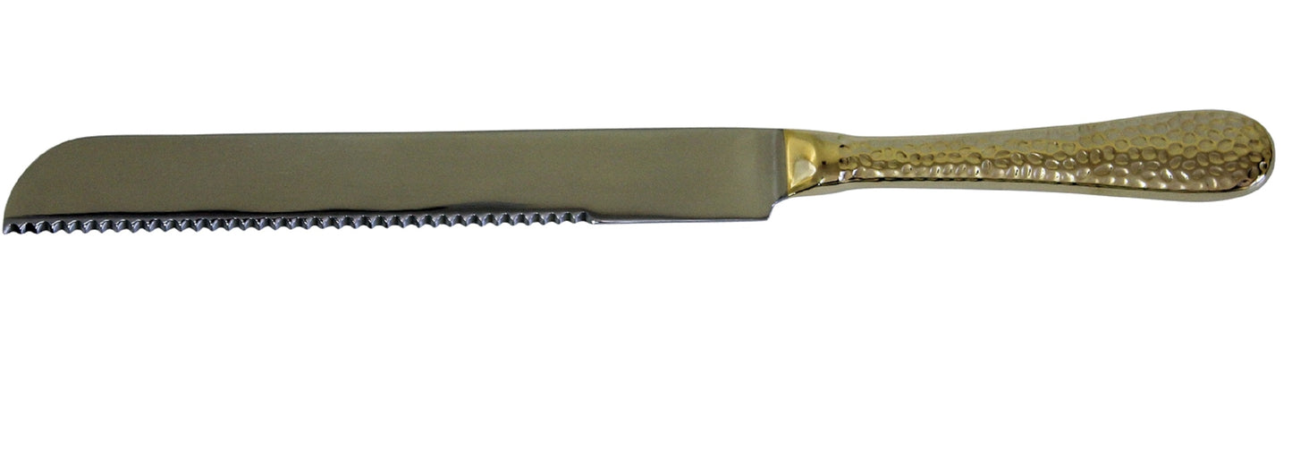 Ben and Jonah Challah Bread Knife- Hammered Gold Design-12"L