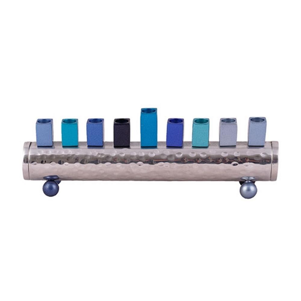 Ben&Jonah Chanukah Menrorah - Round Strip - Small - Blue - 7.5" x 2.5" x 1.5"