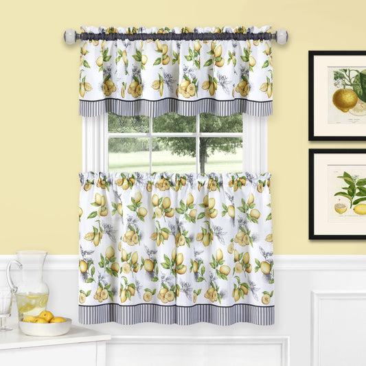 Traditional Elegance Lemon Drop Tier and Valance Window Curtain Set - 58x24 - Yellow