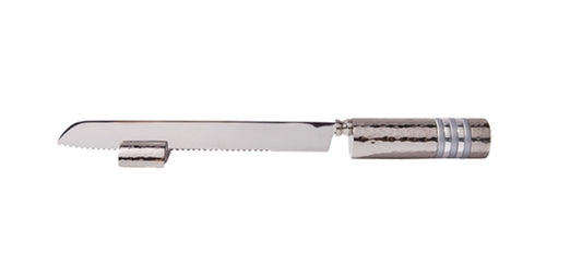 Ben and Jonah Challah Bread Knife with Stand- Hammered Nickel/Silver Rings-13"L