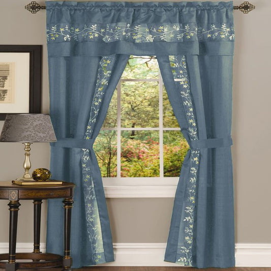 Traditional Elegance Fairfax 5 Piece Window Curtain Set - 55x63 - Ice Blue