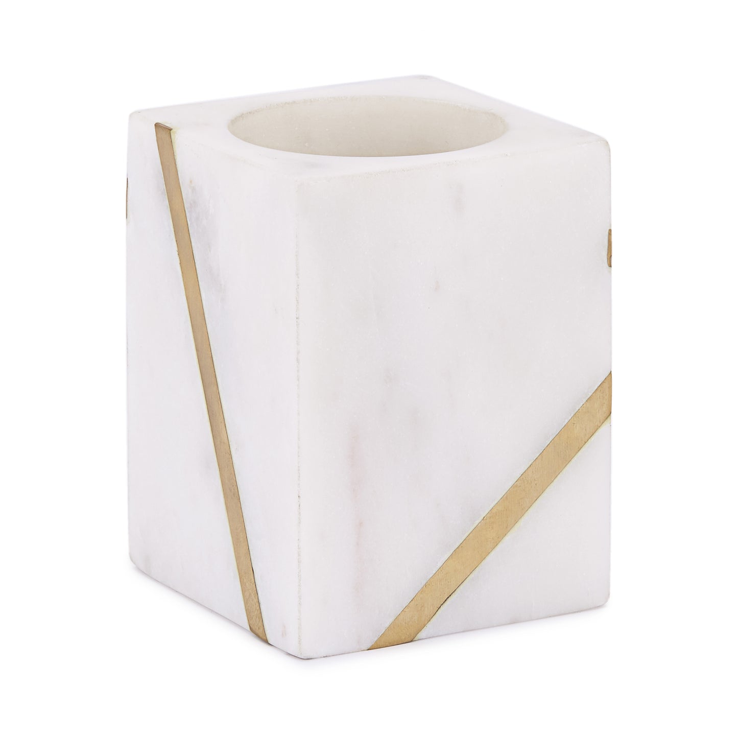 Royal Bath Roman Palace Collection Marble Tumbler with Brass Inlay 3"Dia. x 4"H