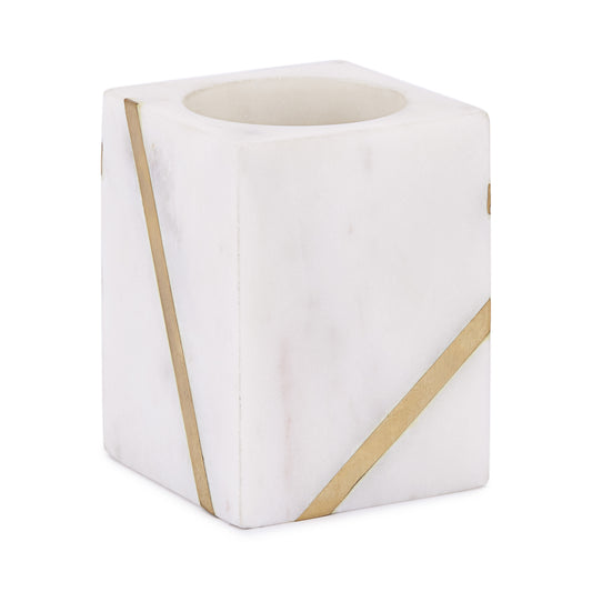 Royal Bath Roman Palace Collection Marble Tumbler with Brass Inlay 3"Dia. x 4"H
