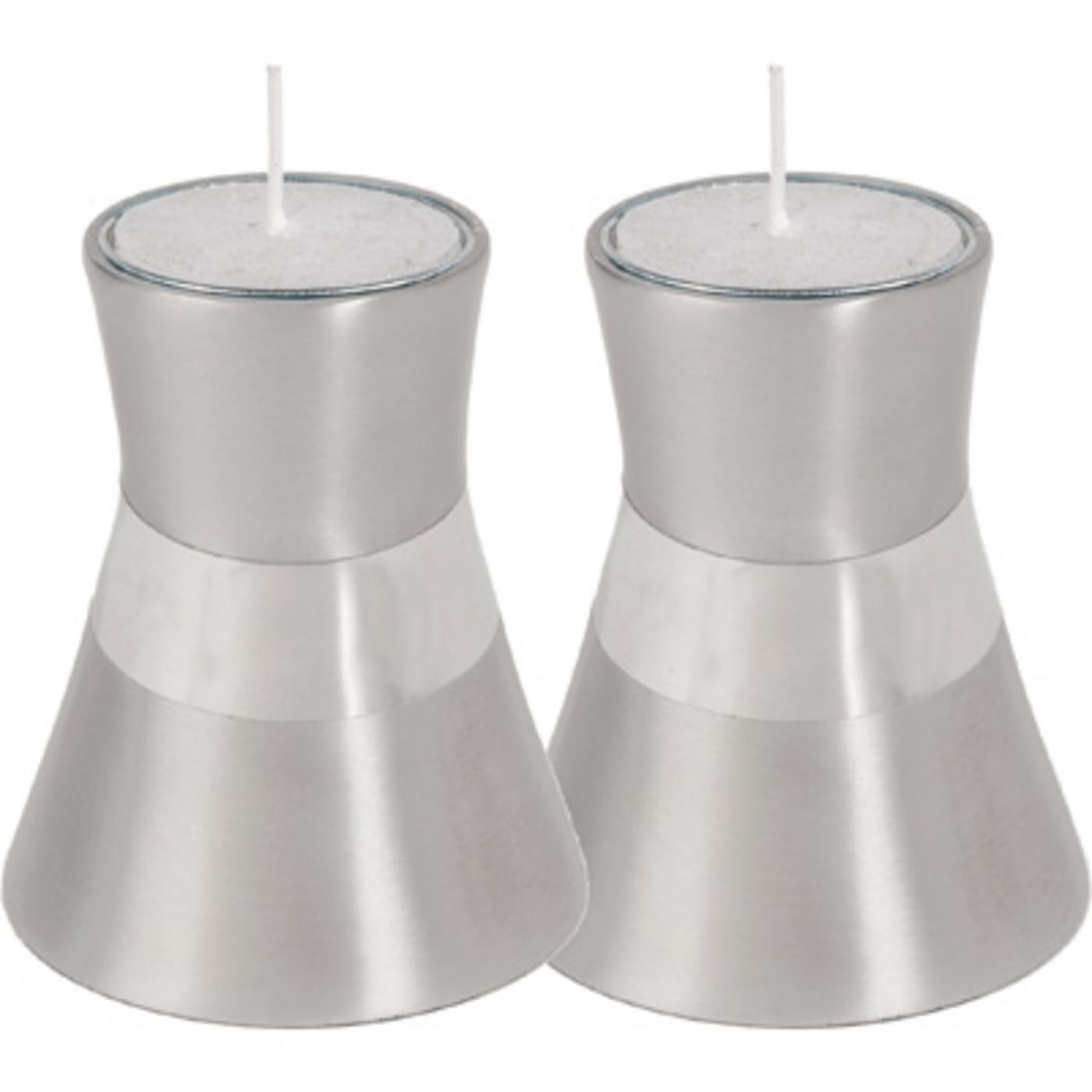 Ben and Jonah Sabbath/Shabbos Metal Candlesticks - Anodized Aluminum Small T-light Candlesticks - Silver - 3" x 2.5"