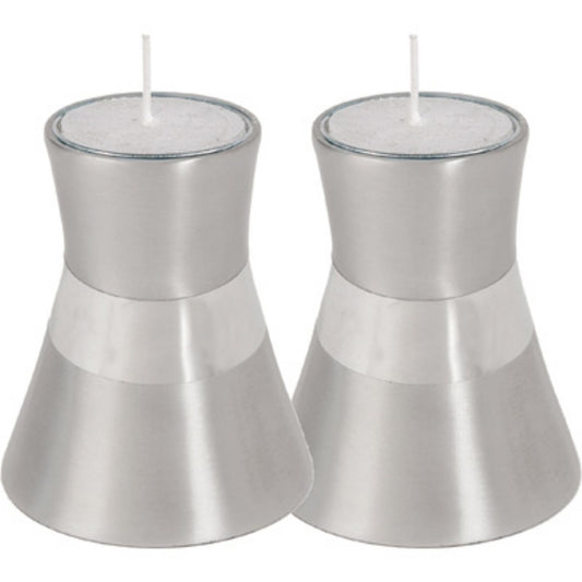 Ben and Jonah Sabbath/Shabbos Metal Candlesticks - Anodized Aluminum Small T-light Candlesticks - Silver - 3" x 2.5"