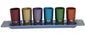 Ben and Jonah Liquor Shot Cups Set- 6 Cups with Tray- Multicolor with Silver Metal Decorative Cutouts