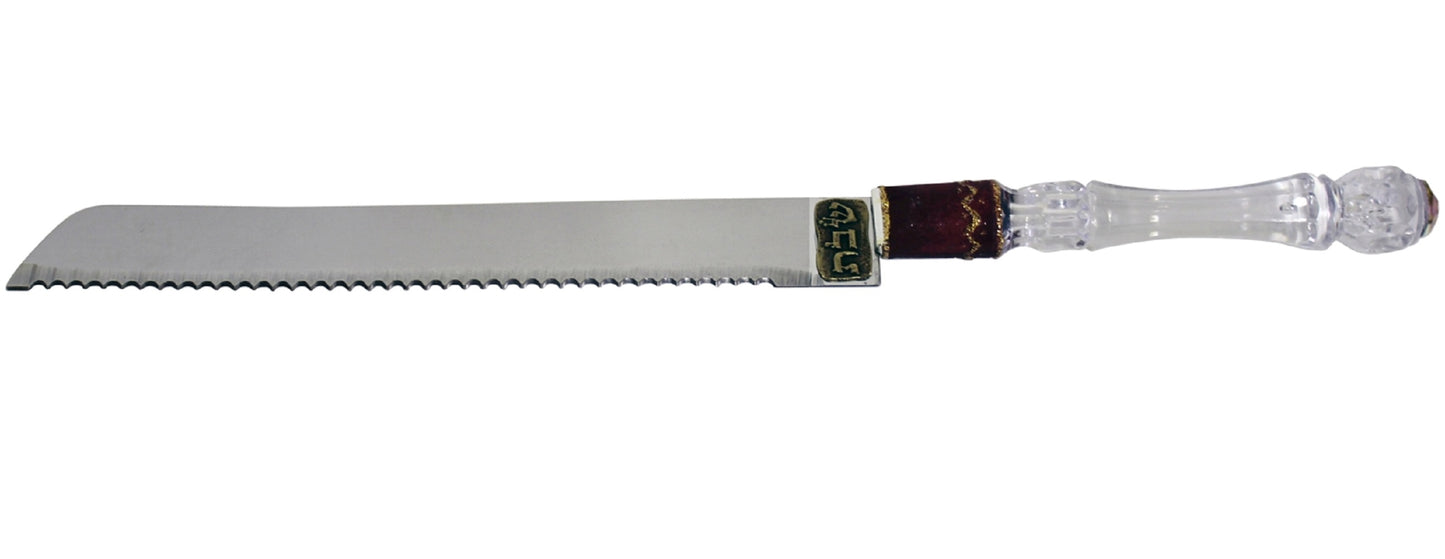 Ben and Jonah Challah Bread Knife-Red Decoration on Acrylic Handle-13"L