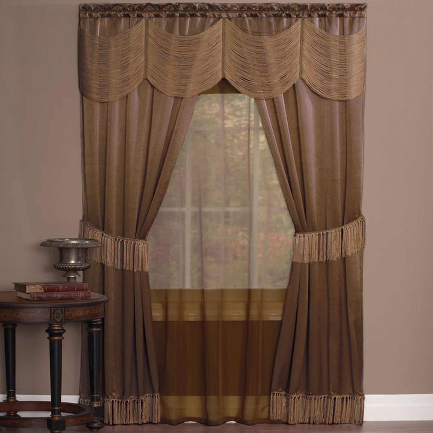 Traditional Elegance Halo 6 Piece Window Curtain Set - 56x84 - Taupe